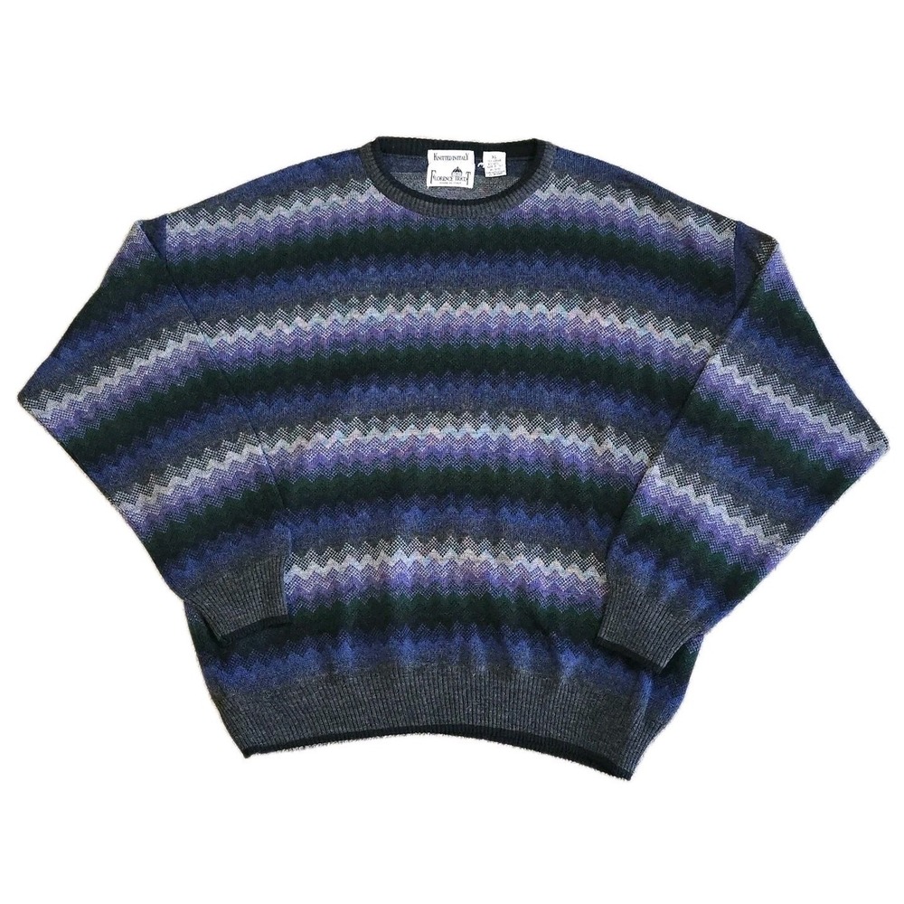 Florence‎ Tricot Sweater XL Lightweight Italy Wool Blend Zig Zag Knit Purple